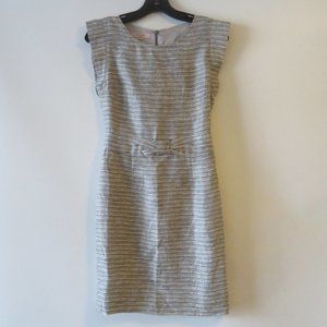 ECAILLE PARIS GREY WHITE CAP SLEEVE DRESS SZ 4 *